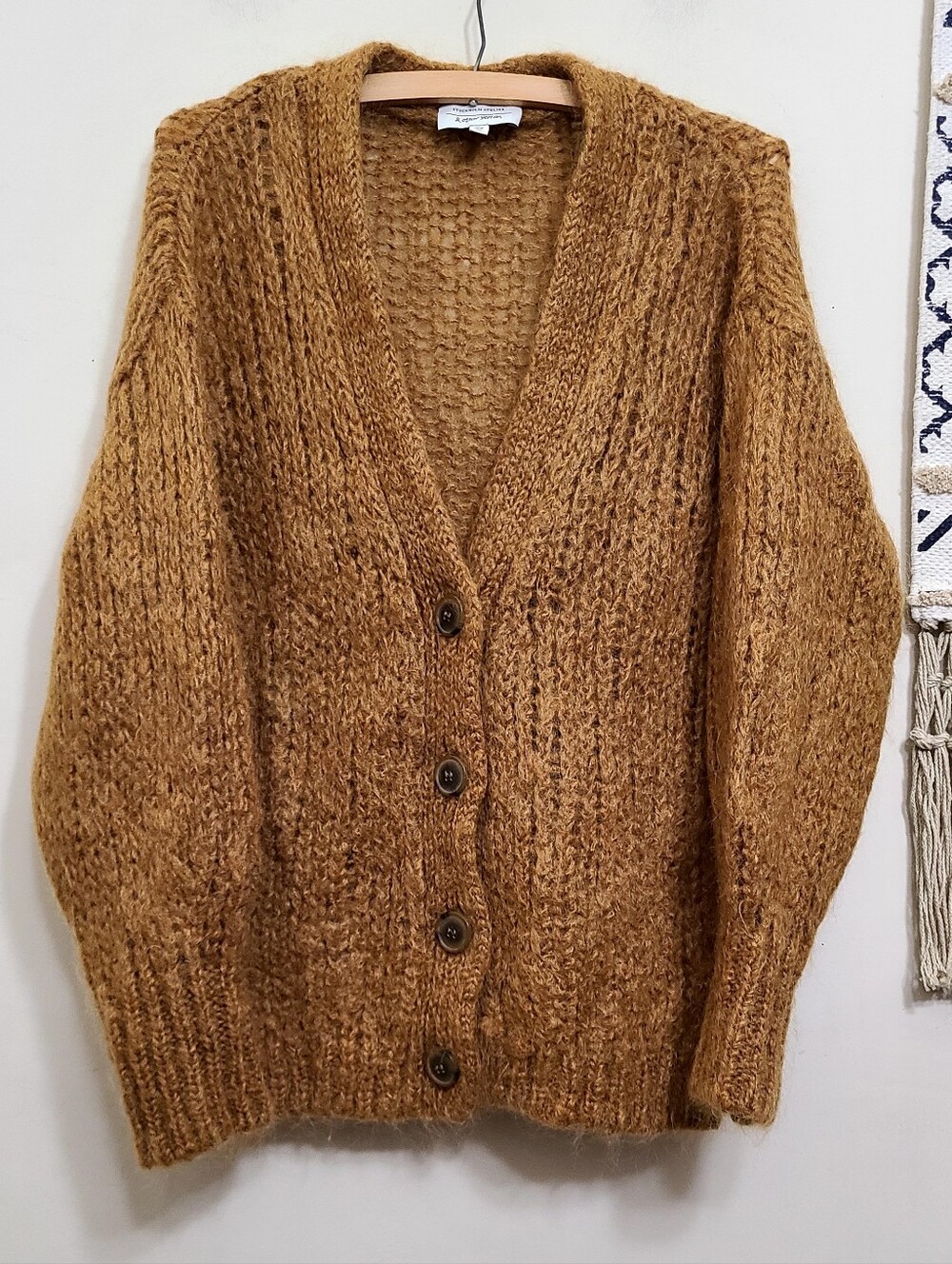 & Other Stories Cozy Oversized Mohair-Wool Blend Cardigan Sweater - Camel XS - Picture 3 of 6
